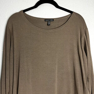 Eileen Fisher S/P Neutral Tunic Top Blouse‎ Brown Minimalist Asymmetrical Luxury